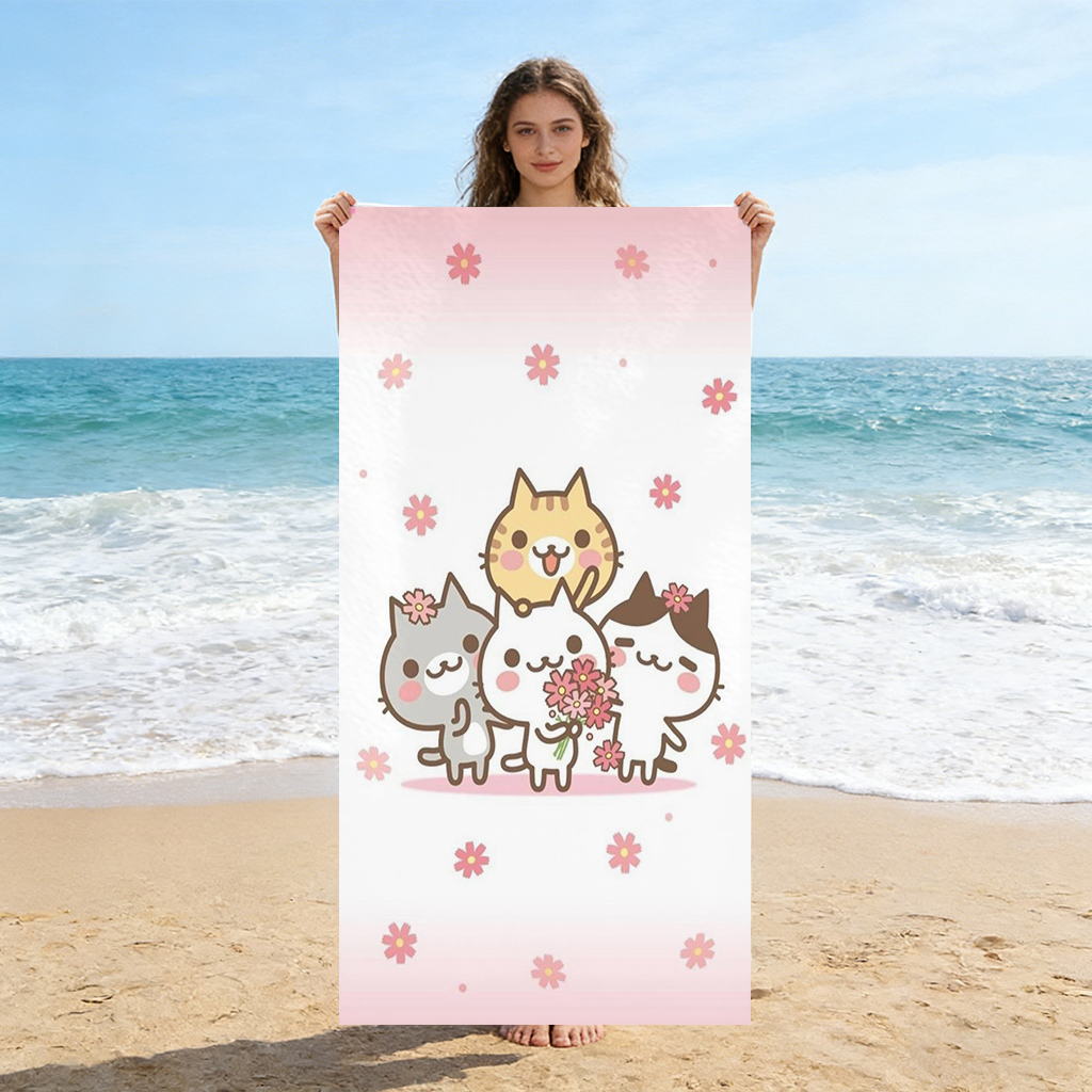 Towel Small Sport - Japanese-style Cute Cats Beach Towel Quick-Drying